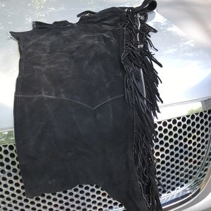 Black Suede Full Chaps with Fringe